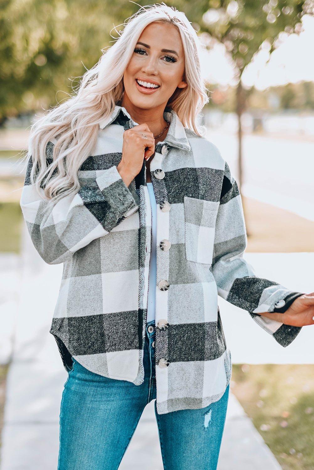 Leslie Block Long Sleeve Jacket - Hello Beautiful BoutiquePlaid ShacketsThreaded Pear
