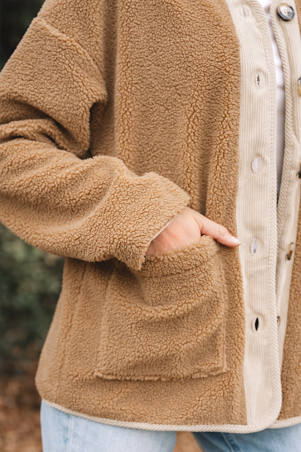 Lilisha Corduroy Edge Patchwork Jacket - Hello Beautiful BoutiqueJacketsThreaded Pear