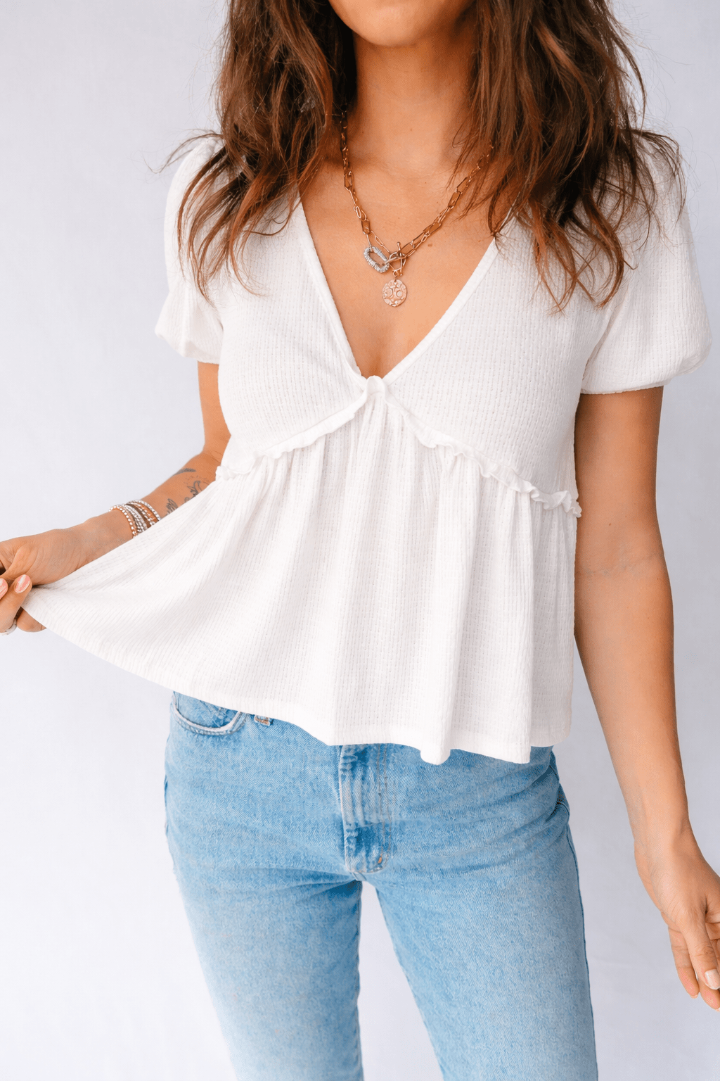 Lilliana Bubble Sleeve Peplum Top - Hello Beautiful BoutiqueBlouses & ShirtsThreaded Pear