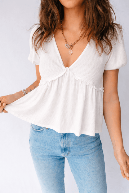 Lilliana Bubble Sleeve Peplum Top - Hello Beautiful BoutiqueBlouses & ShirtsThreaded Pear