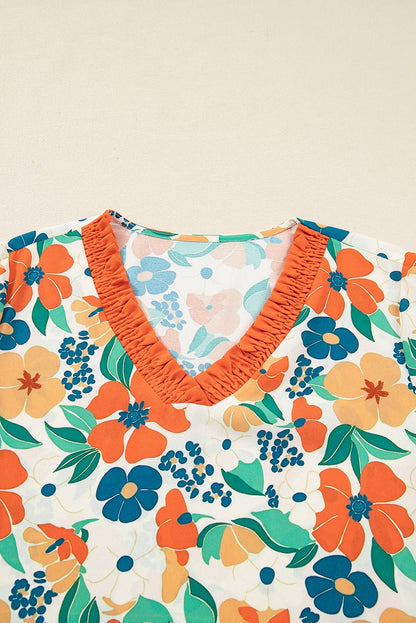 Lily Print Bracelet Sleeve Blouse - Hello Beautiful BoutiqueBlouses & ShirtsThreaded Pear