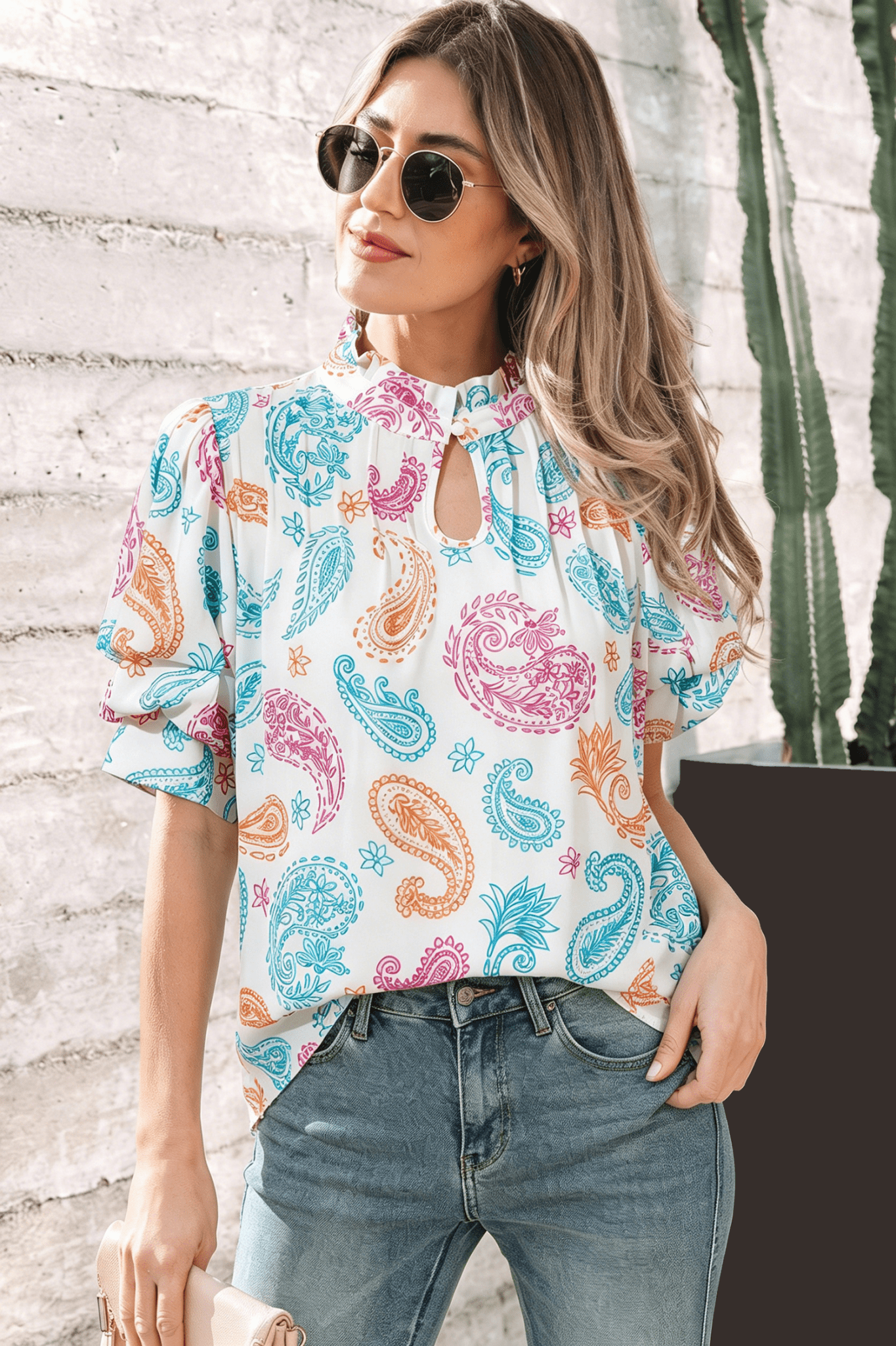 Lilyana Keyhole Puff Sleeve Blouse - Hello Beautiful BoutiqueBlouses & ShirtsThreaded Pear