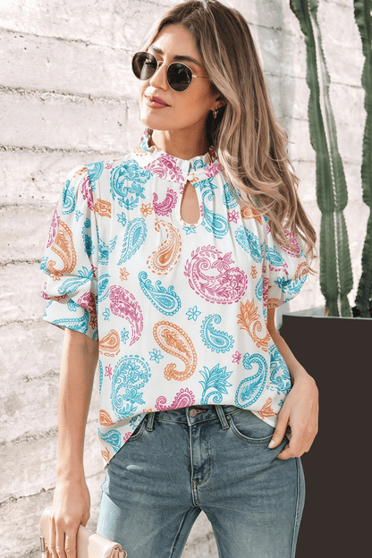 Lilyana Keyhole Puff Sleeve Blouse - Hello Beautiful BoutiqueBlouses & ShirtsThreaded Pear