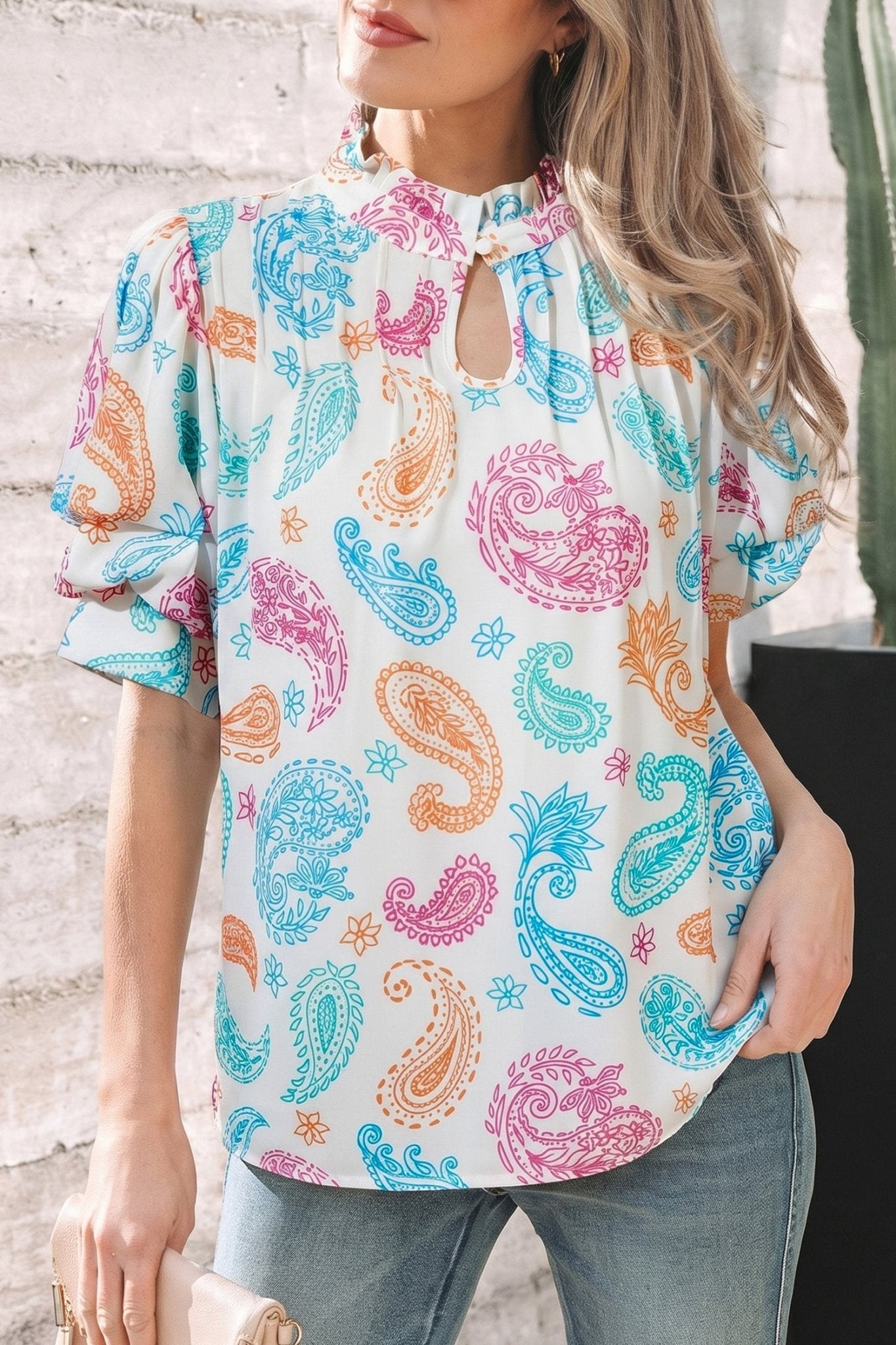 Lilyana Keyhole Puff Sleeve Blouse - Hello Beautiful BoutiqueBlouses & ShirtsThreaded Pear
