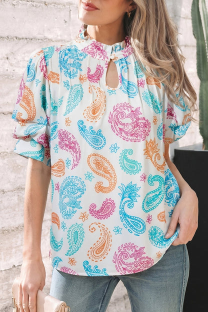 Lilyana Keyhole Puff Sleeve Blouse - Hello Beautiful BoutiqueBlouses & ShirtsThreaded Pear