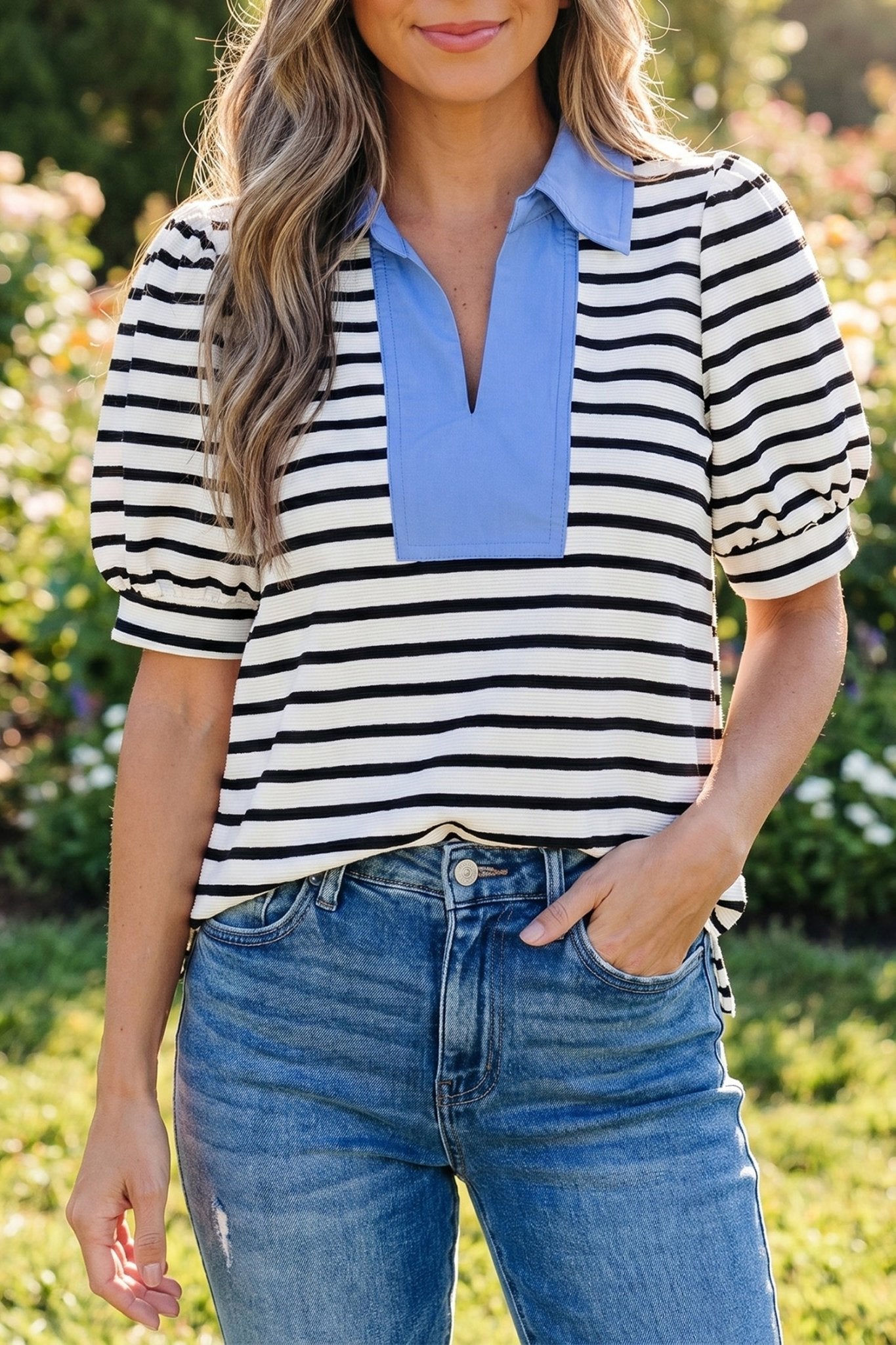 Lina Block Polo Collar Blouse - Hello Beautiful BoutiqueBlouses & ShirtsThreaded Pear