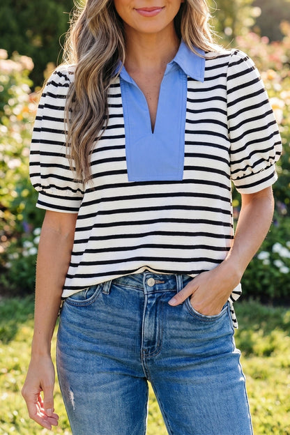 Lina Block Polo Collar Blouse - Hello Beautiful BoutiqueBlouses & ShirtsThreaded Pear