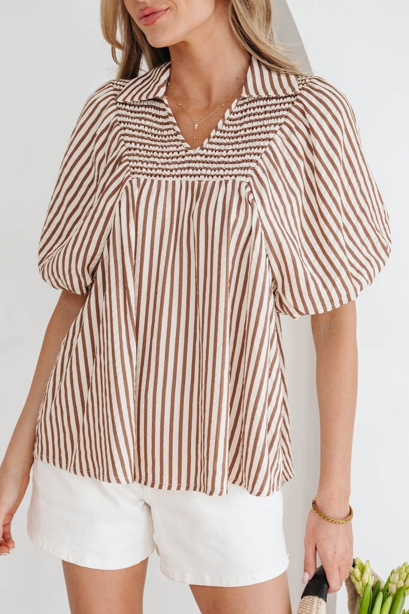 Lina Short Puff Sleeve Blouse - Hello Beautiful BoutiqueBlouses & ShirtsThreaded Pear