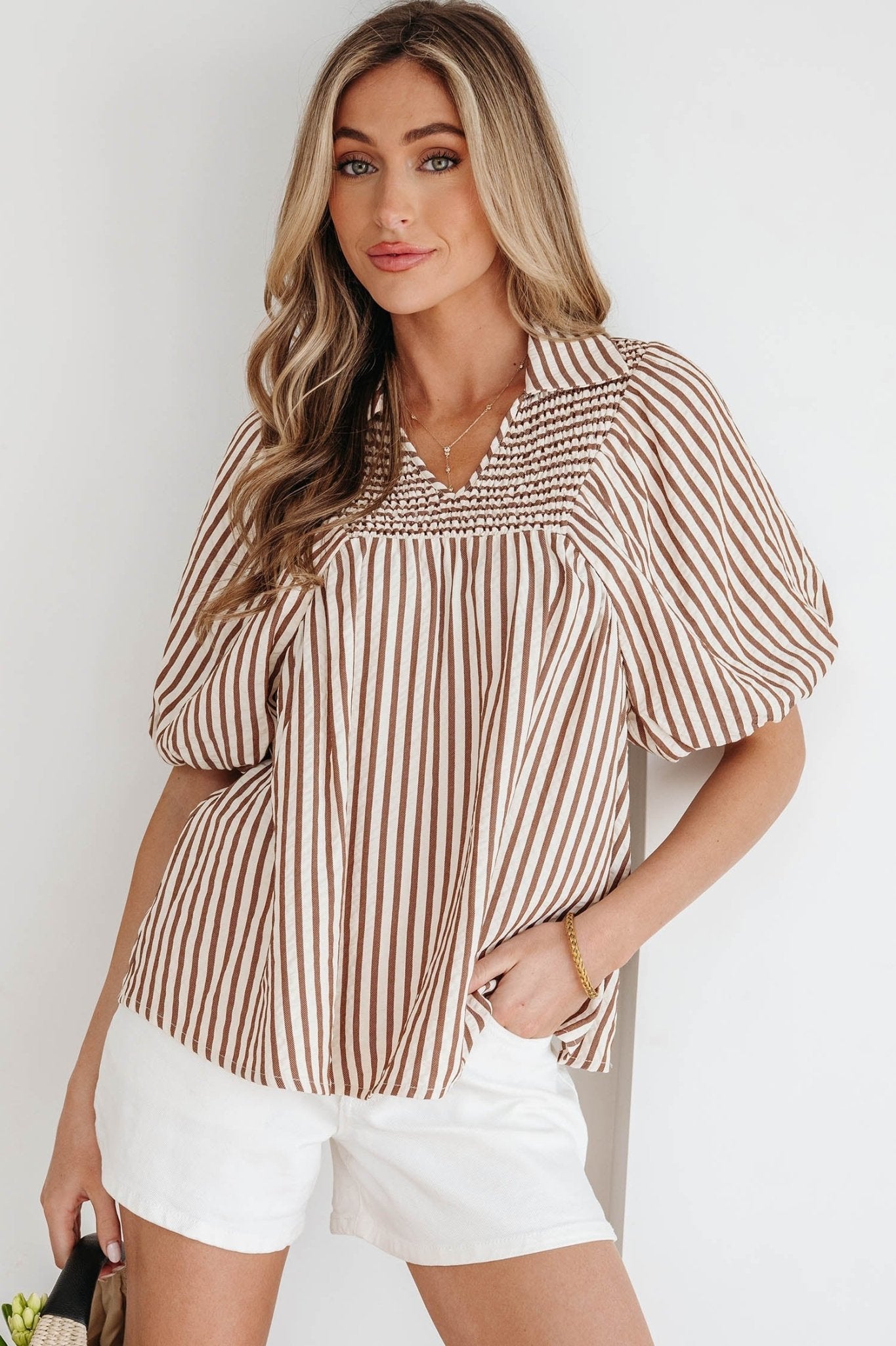 Lina Short Puff Sleeve Blouse - Hello Beautiful BoutiqueBlouses & ShirtsThreaded Pear