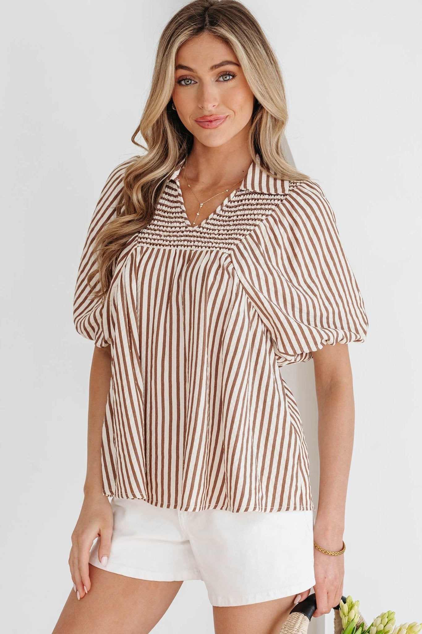 Lina Short Puff Sleeve Blouse - Hello Beautiful BoutiqueBlouses & ShirtsThreaded Pear