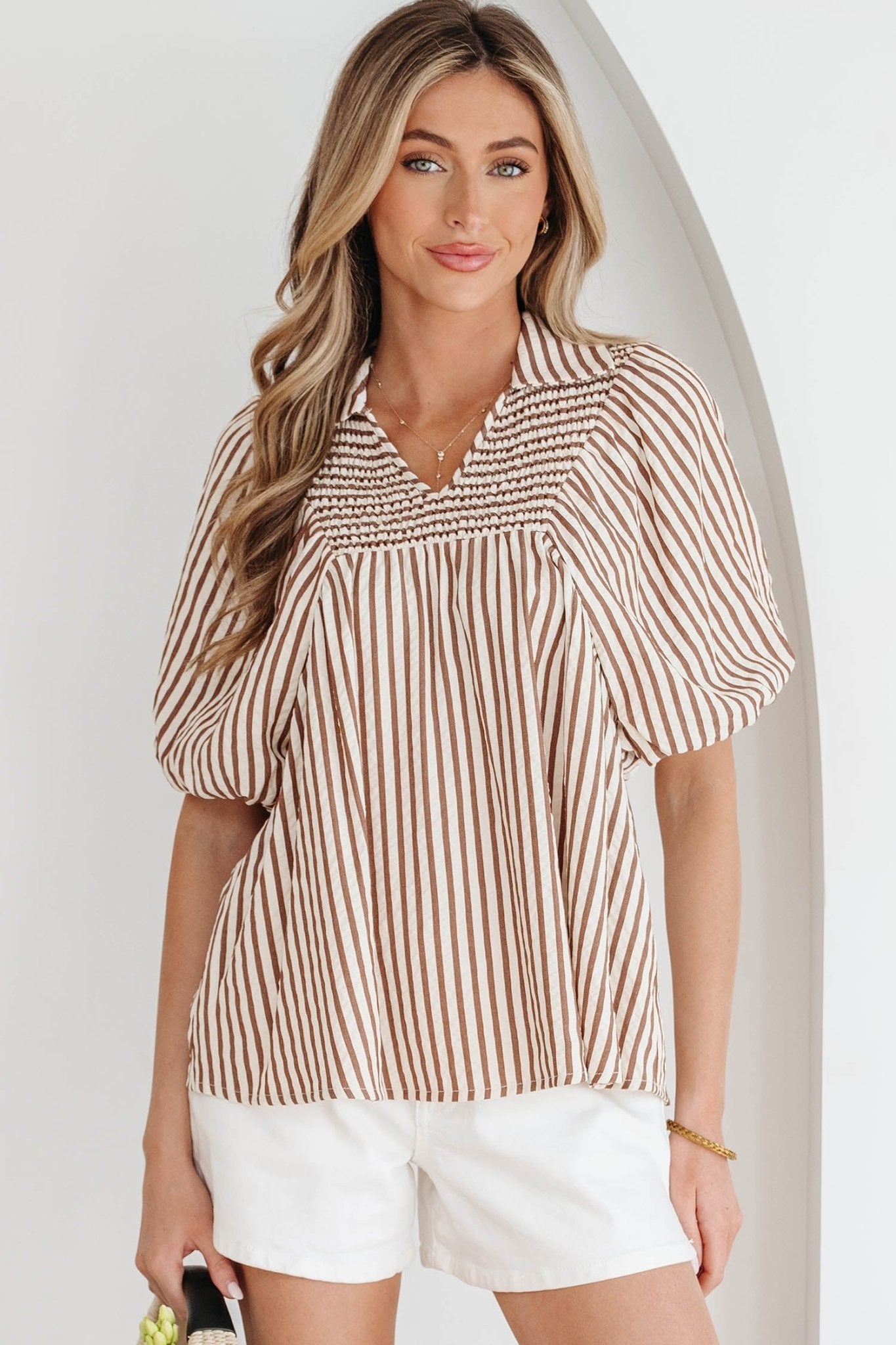 Lina Short Puff Sleeve Blouse - Hello Beautiful BoutiqueBlouses & ShirtsThreaded Pear