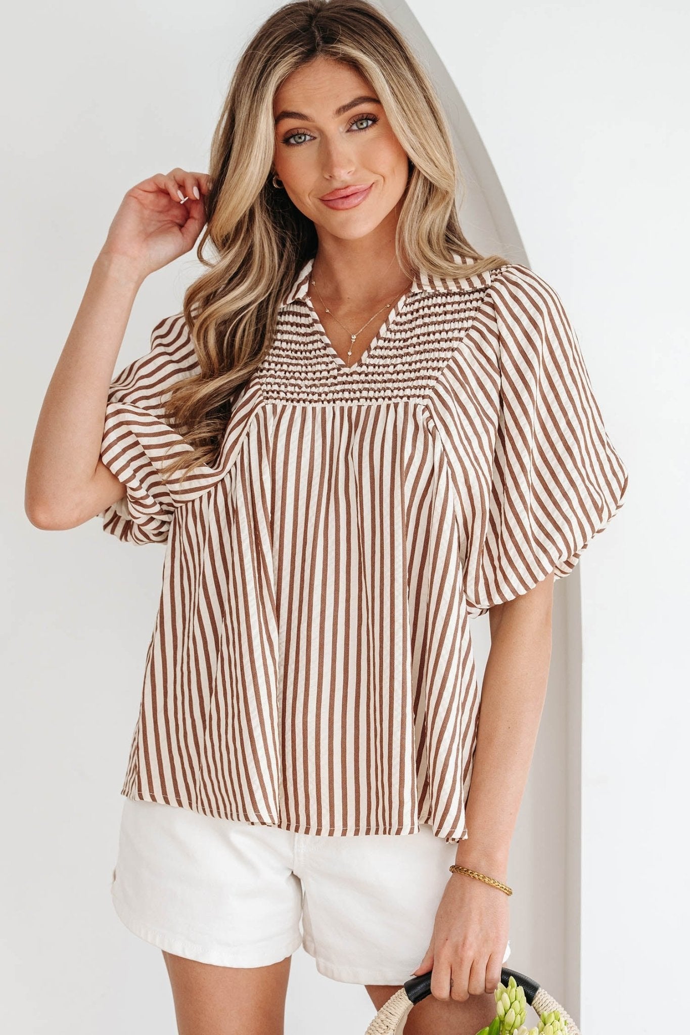 Lina Short Puff Sleeve Blouse - Hello Beautiful BoutiqueBlouses & ShirtsThreaded Pear