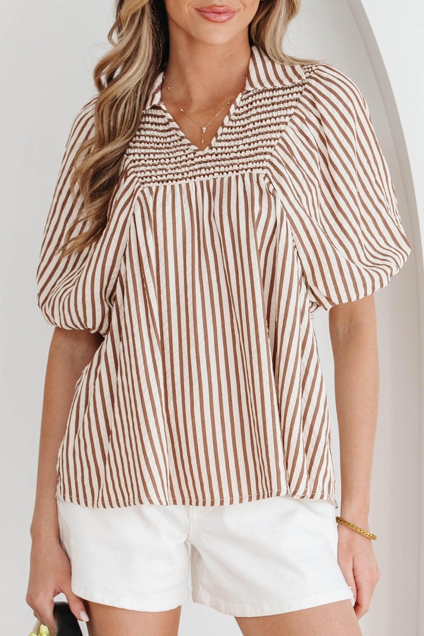 Lina Short Puff Sleeve Blouse - Hello Beautiful BoutiqueBlouses & ShirtsThreaded Pear