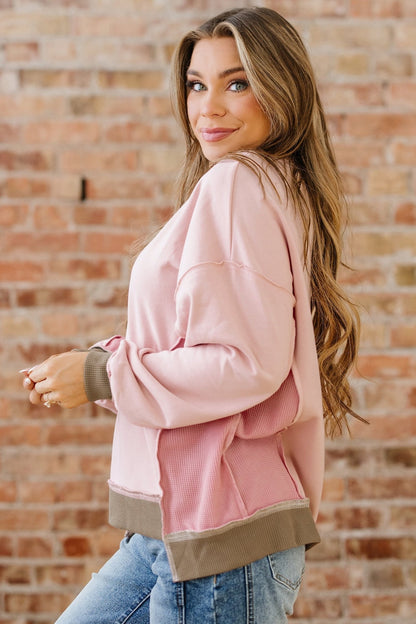 Lina Waffle Patchwork Oversize Sweatshirt - Hello Beautiful BoutiqueSweatshirts & HoodiesThreaded Pear