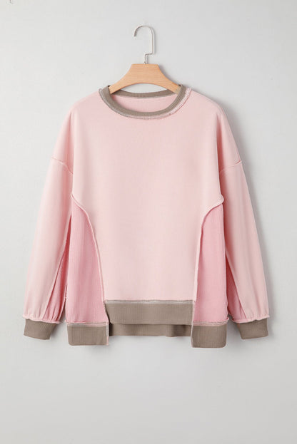 Lina Waffle Patchwork Oversize Sweatshirt - Hello Beautiful BoutiqueSweatshirts & HoodiesThreaded Pear