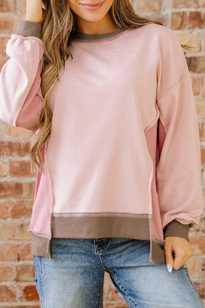 Lina Waffle Patchwork Oversize Sweatshirt - Hello Beautiful BoutiqueSweatshirts & HoodiesThreaded Pear