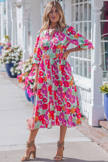 Lisa Puffy Half Sleeve Dress - Hello Beautiful BoutiqueFloral DressesThreaded Pear