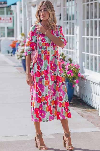 Lisa Puffy Half Sleeve Dress - Hello Beautiful BoutiqueFloral DressesThreaded Pear