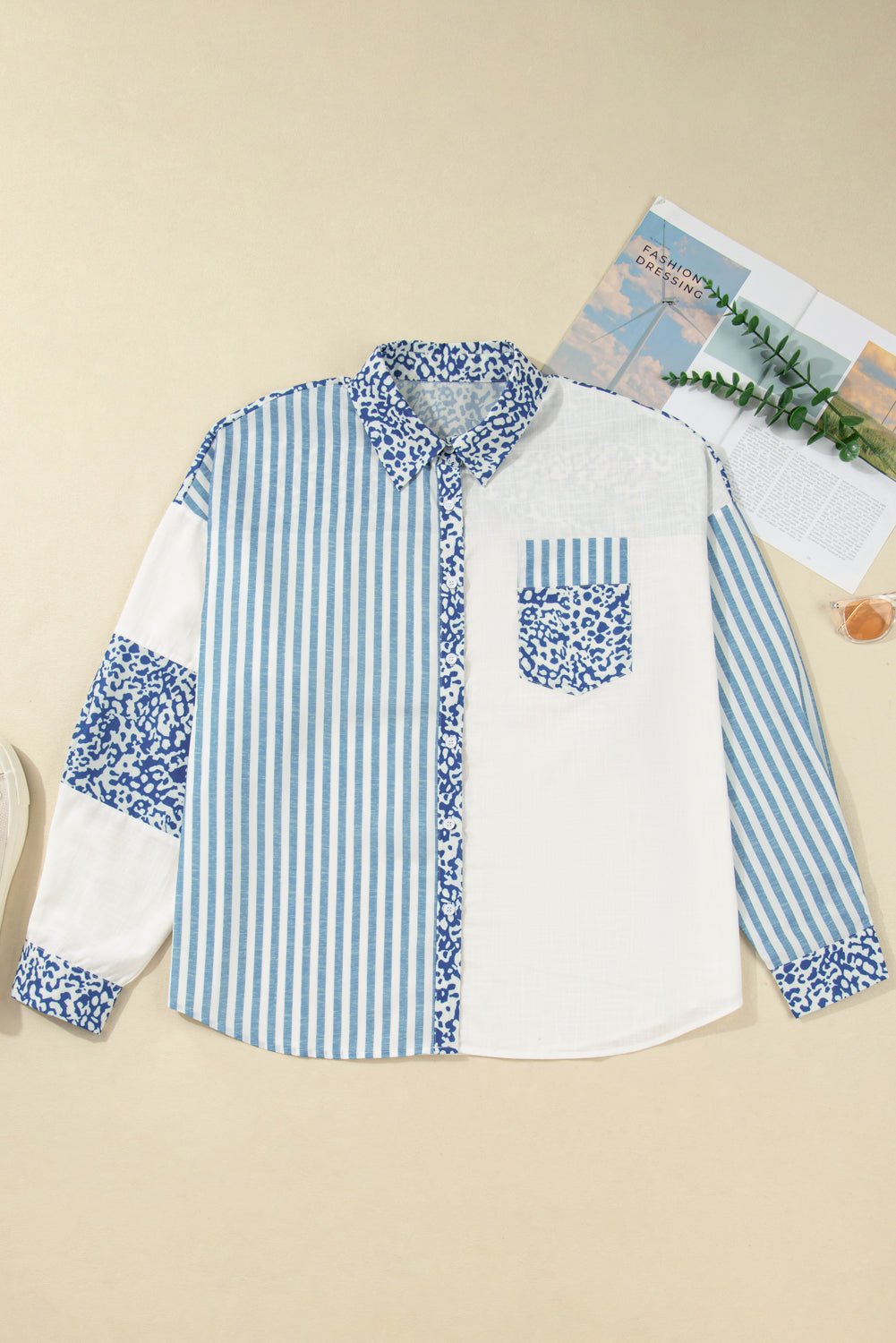 Livia Striped Patchwork Casual PLUS Shirt - Hello Beautiful BoutiquePlus Size Blouses & ShirtsThreaded Pear