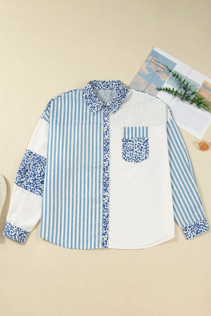 Livia Striped Patchwork Casual PLUS Shirt - Hello Beautiful BoutiquePlus Size Blouses & ShirtsThreaded Pear