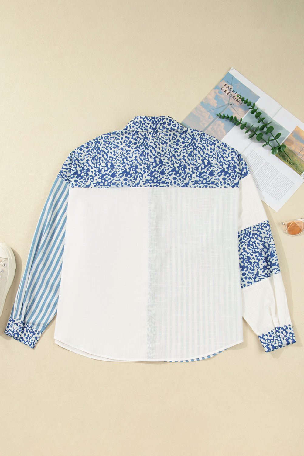 Livia Striped Patchwork Casual PLUS Shirt - Hello Beautiful BoutiquePlus Size Blouses & ShirtsThreaded Pear