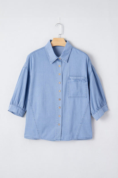 Londyn Bracelet Sleeve Chambray Shirt - Hello Beautiful BoutiqueBlouses & ShirtsThreaded Pear
