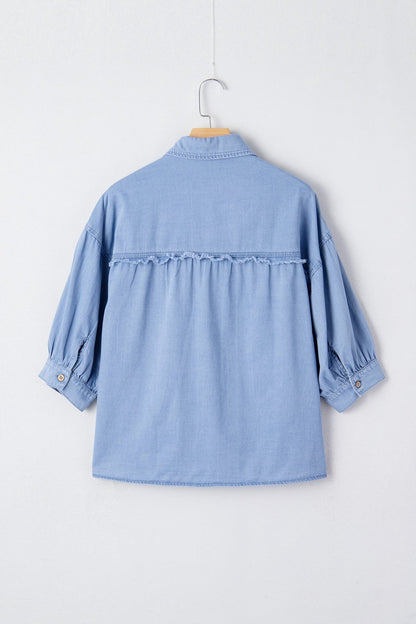 Londyn Bracelet Sleeve Chambray Shirt - Hello Beautiful BoutiqueBlouses & ShirtsThreaded Pear
