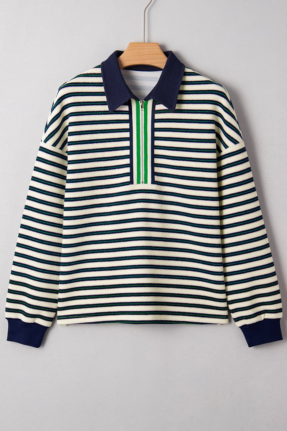 Louisa Contrast Collar Zip Long Sleeve Top - Hello Beautiful BoutiqueLong Sleeve TopsThreaded Pear