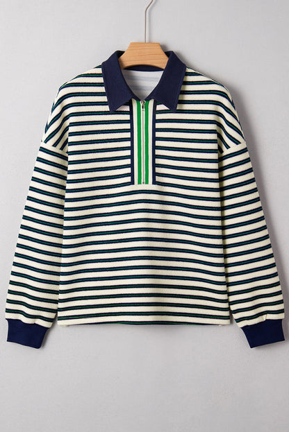 Louisa Contrast Collar Zip Long Sleeve Top - Hello Beautiful BoutiqueLong Sleeve TopsThreaded Pear