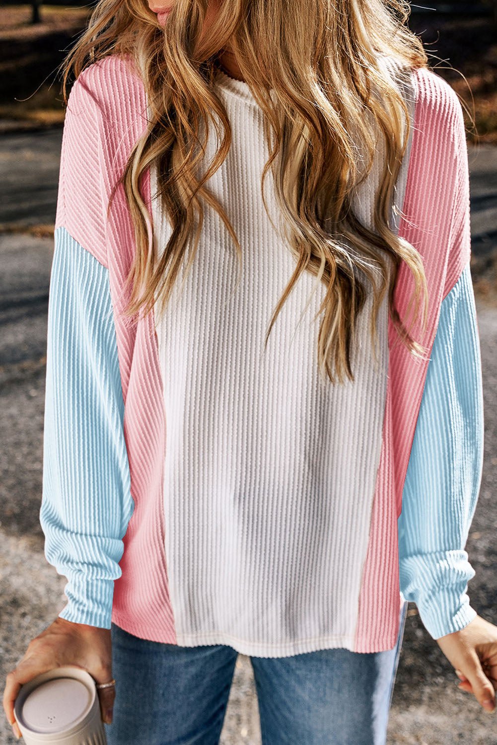 Louise Color Block Corded Long Sleeve Top - Hello Beautiful BoutiqueLong Sleeve TopsThreaded Pear