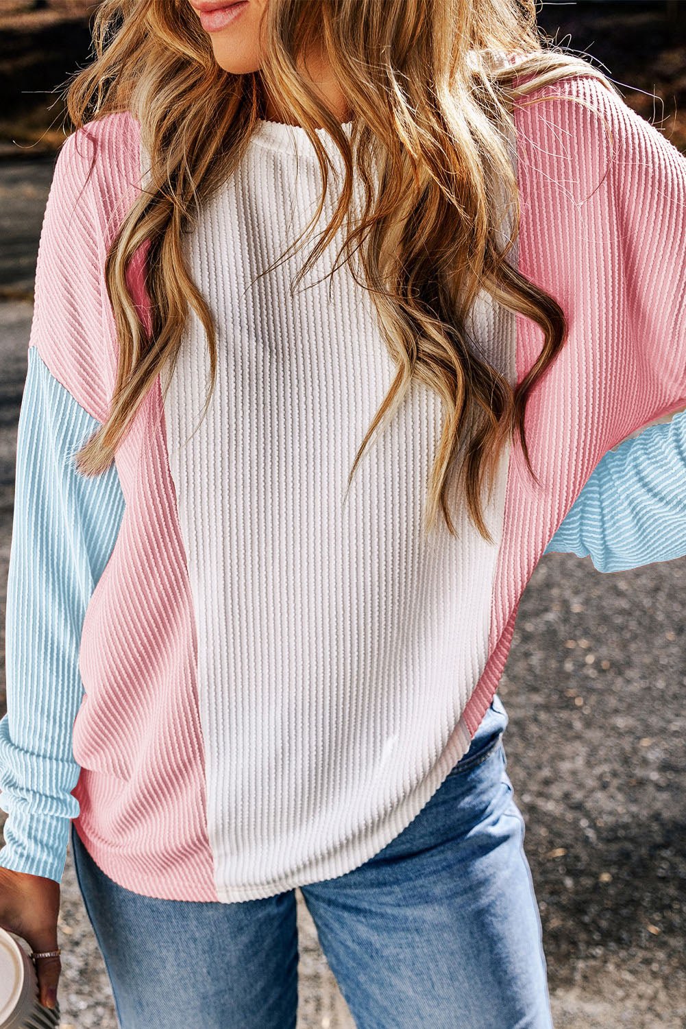 Louise Color Block Corded Long Sleeve Top - Hello Beautiful BoutiqueLong Sleeve TopsThreaded Pear