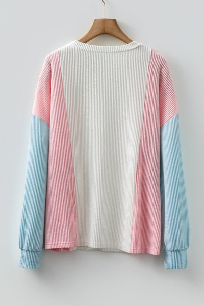 Louise Color Block Corded Long Sleeve Top - Hello Beautiful BoutiqueLong Sleeve TopsThreaded Pear