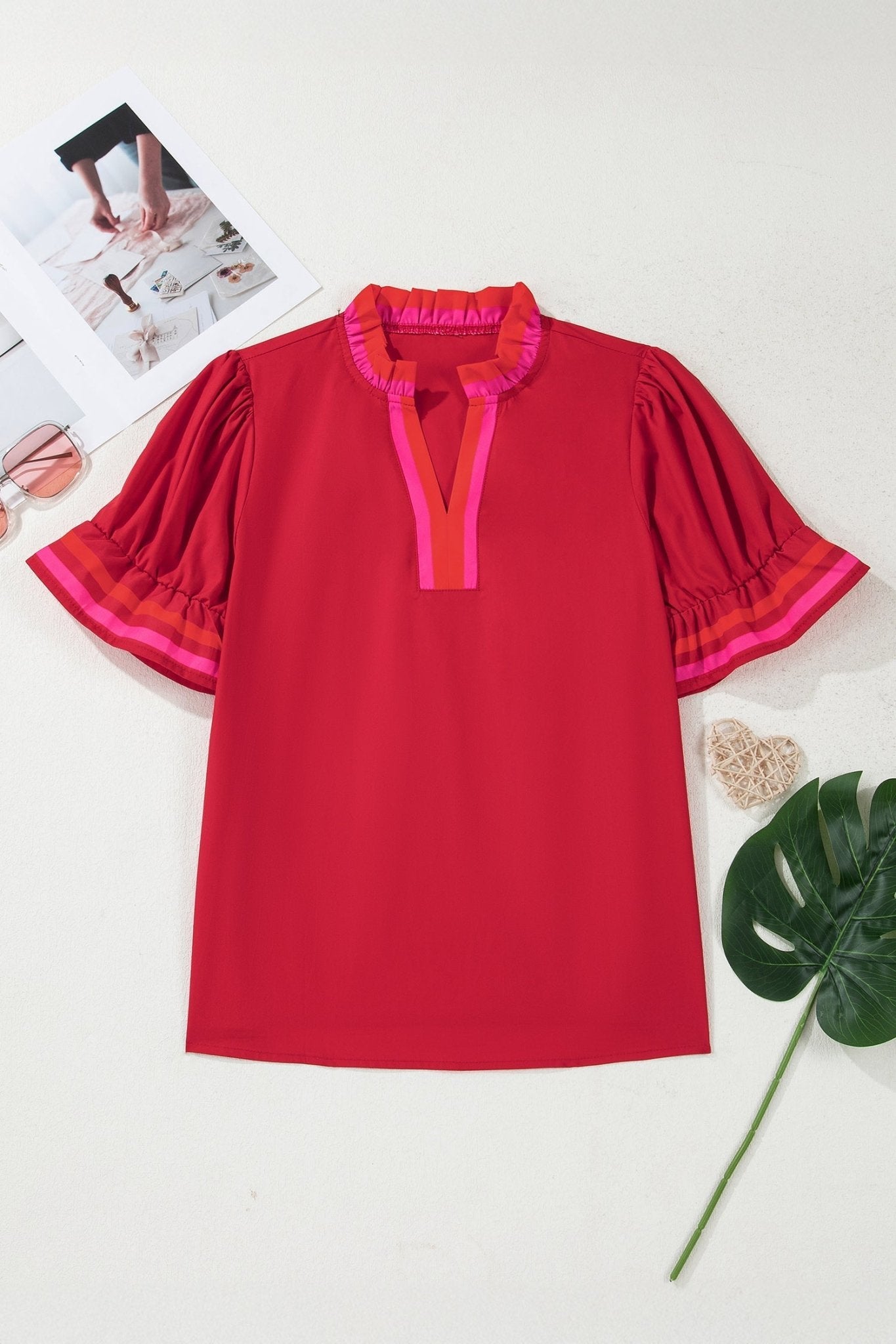 Luciana Ruffled Short Sleeve Blouse - Hello Beautiful BoutiqueBlouses & ShirtsThreaded Pear