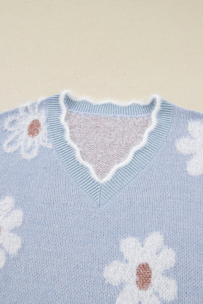 Lucille Fuzzy Flower Scalloped PLUS Sweater - Hello Beautiful BoutiquePlus Size Sweaters & CardigansThreaded Pear