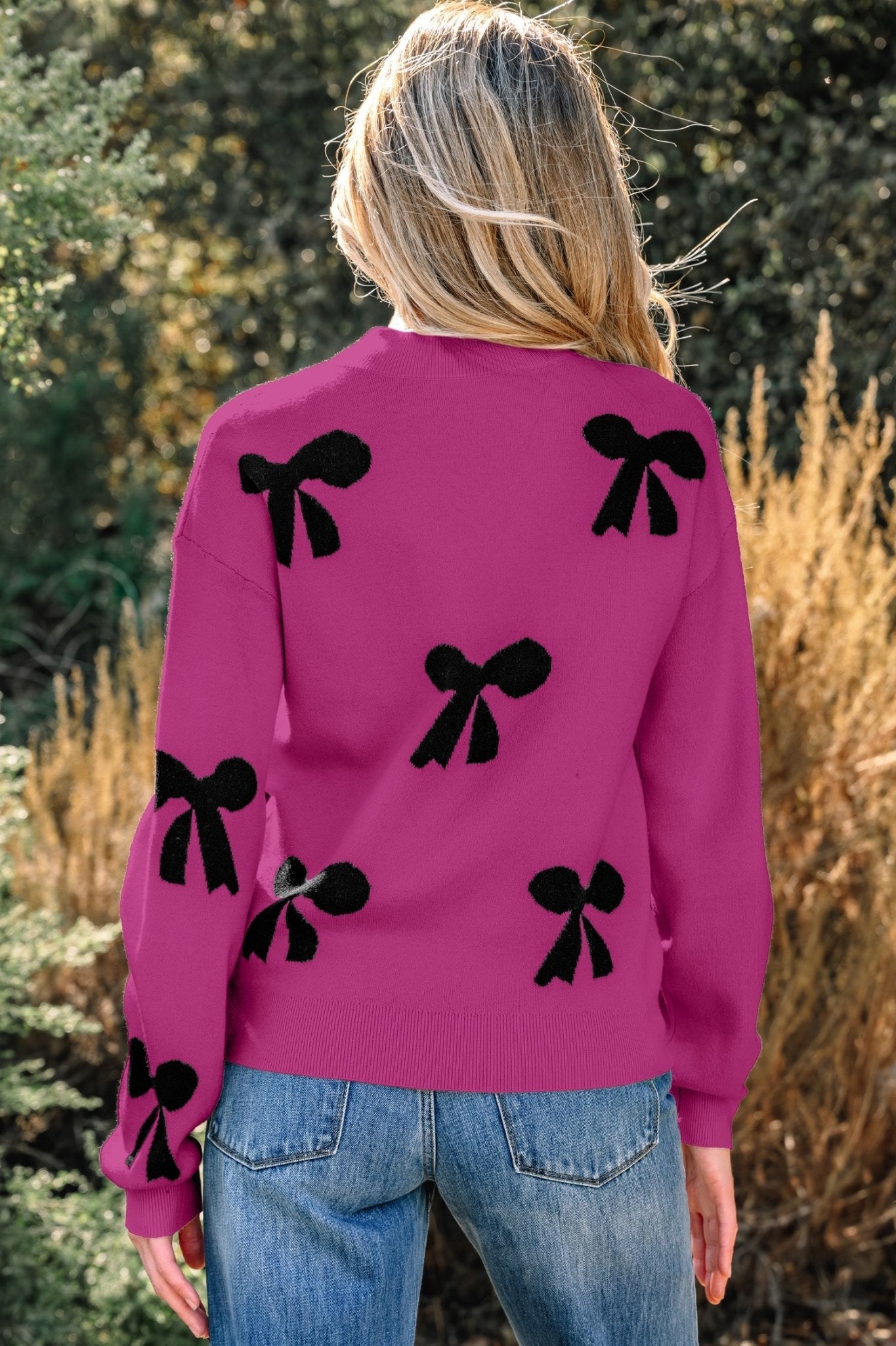 Lucy Bow Pattern Loose Sweater - Hello Beautiful BoutiqueSweatersThreaded Pear
