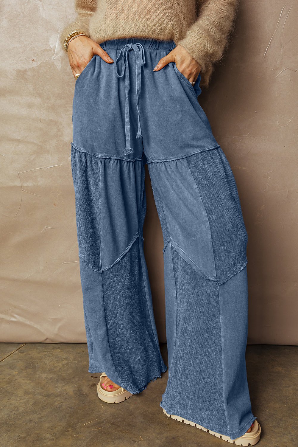 Lucy Leg Patchwork Drawstring Pants - Hello Beautiful BoutiquePants & CulotteThreaded Pear