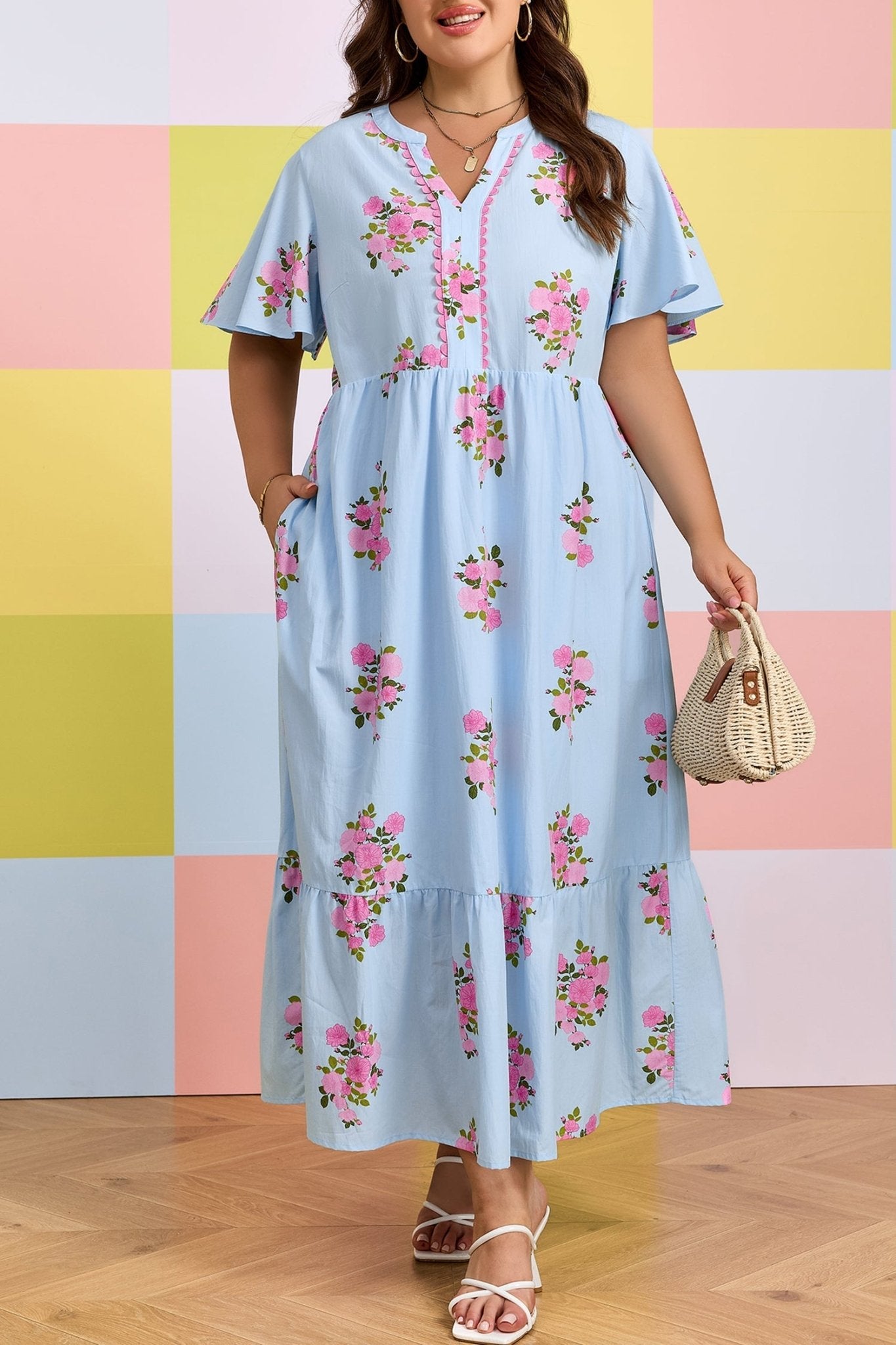 Lucy Print Scalloped Trim PLUS Dress - Hello Beautiful BoutiquePlus Size Maxi DressesThreaded Pear