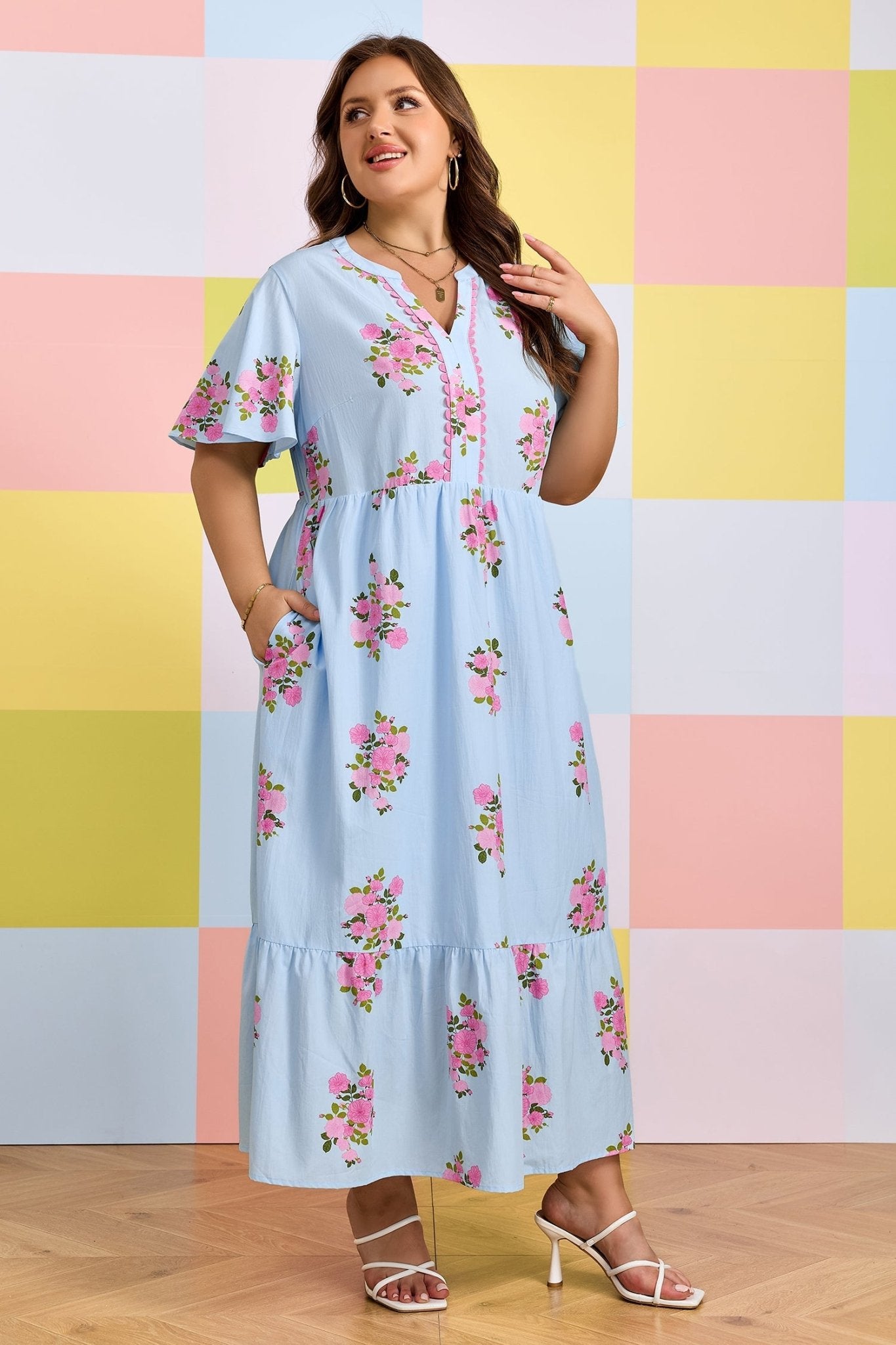 Lucy Print Scalloped Trim PLUS Dress - Hello Beautiful BoutiquePlus Size Maxi DressesThreaded Pear