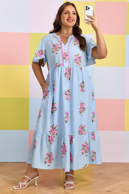 Lucy Print Scalloped Trim PLUS Dress - Hello Beautiful BoutiquePlus Size Maxi DressesThreaded Pear