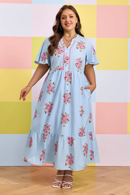 Lucy Print Scalloped Trim PLUS Dress - Hello Beautiful BoutiquePlus Size Maxi DressesThreaded Pear