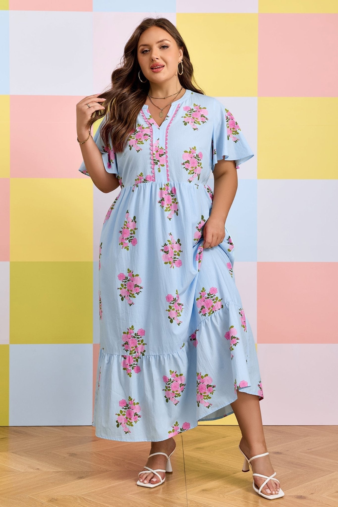 Lucy Print Scalloped Trim PLUS Dress - Hello Beautiful BoutiquePlus Size Maxi DressesThreaded Pear