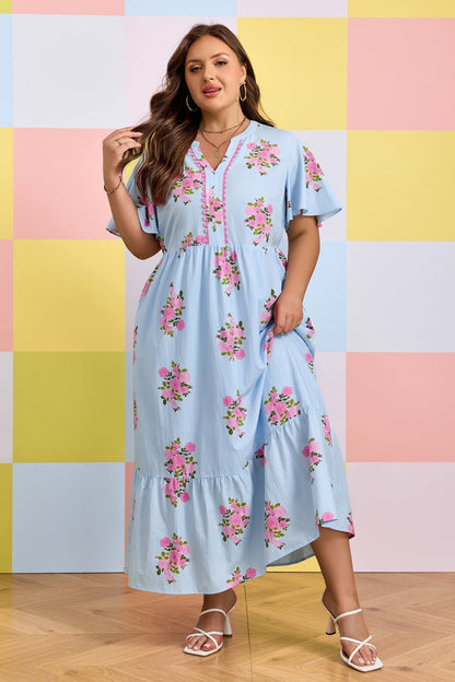 Lucy Print Scalloped Trim PLUS Dress - Hello Beautiful BoutiquePlus Size Maxi DressesThreaded Pear