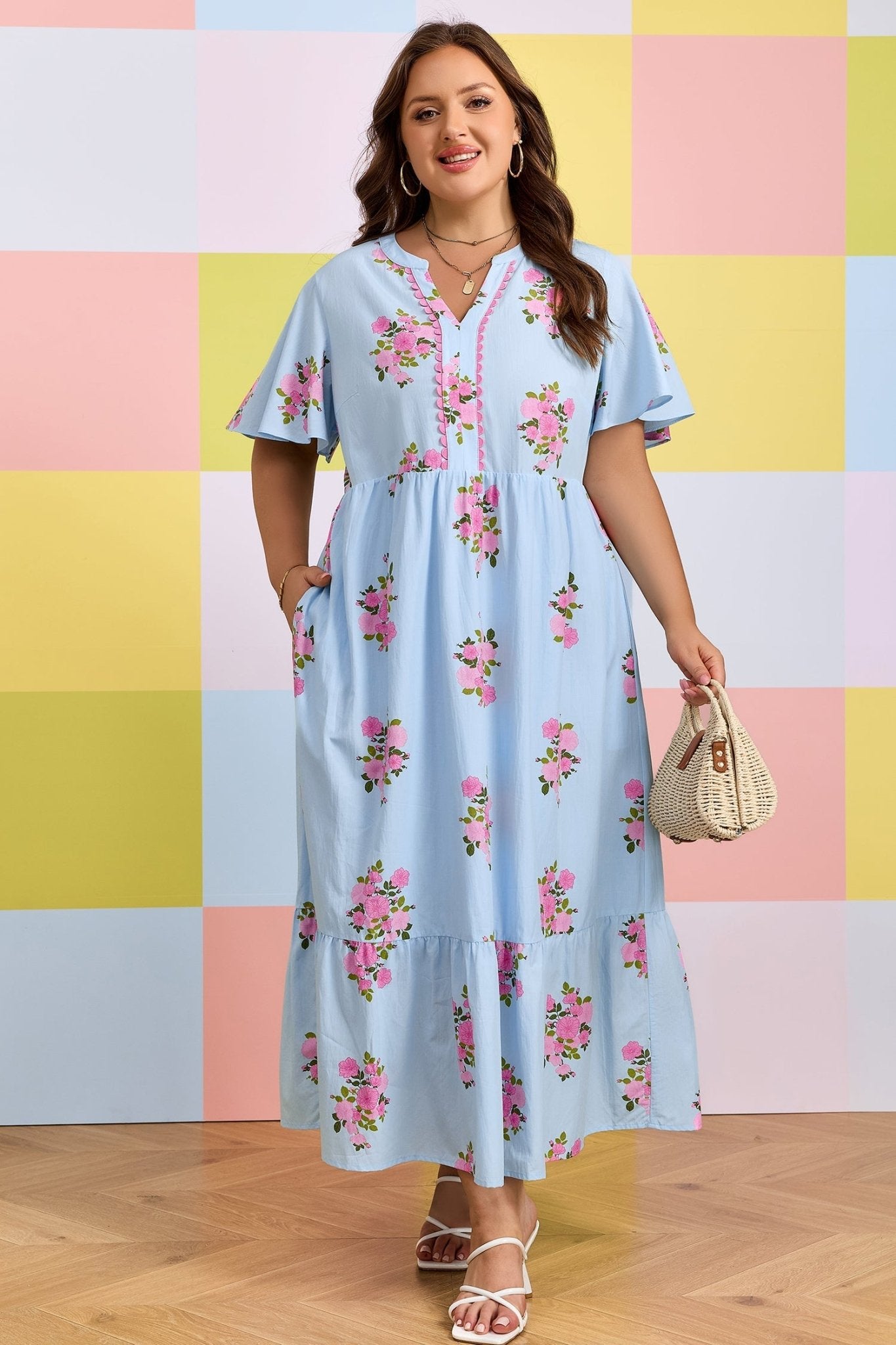 Lucy Print Scalloped Trim PLUS Dress - Hello Beautiful BoutiquePlus Size Maxi DressesThreaded Pear