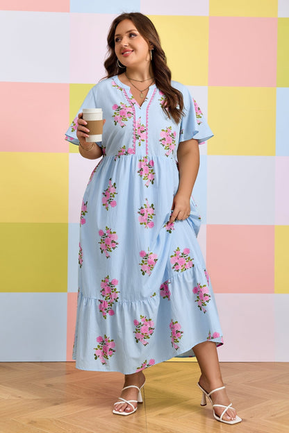 Lucy Print Scalloped Trim PLUS Dress - Hello Beautiful BoutiquePlus Size Maxi DressesThreaded Pear