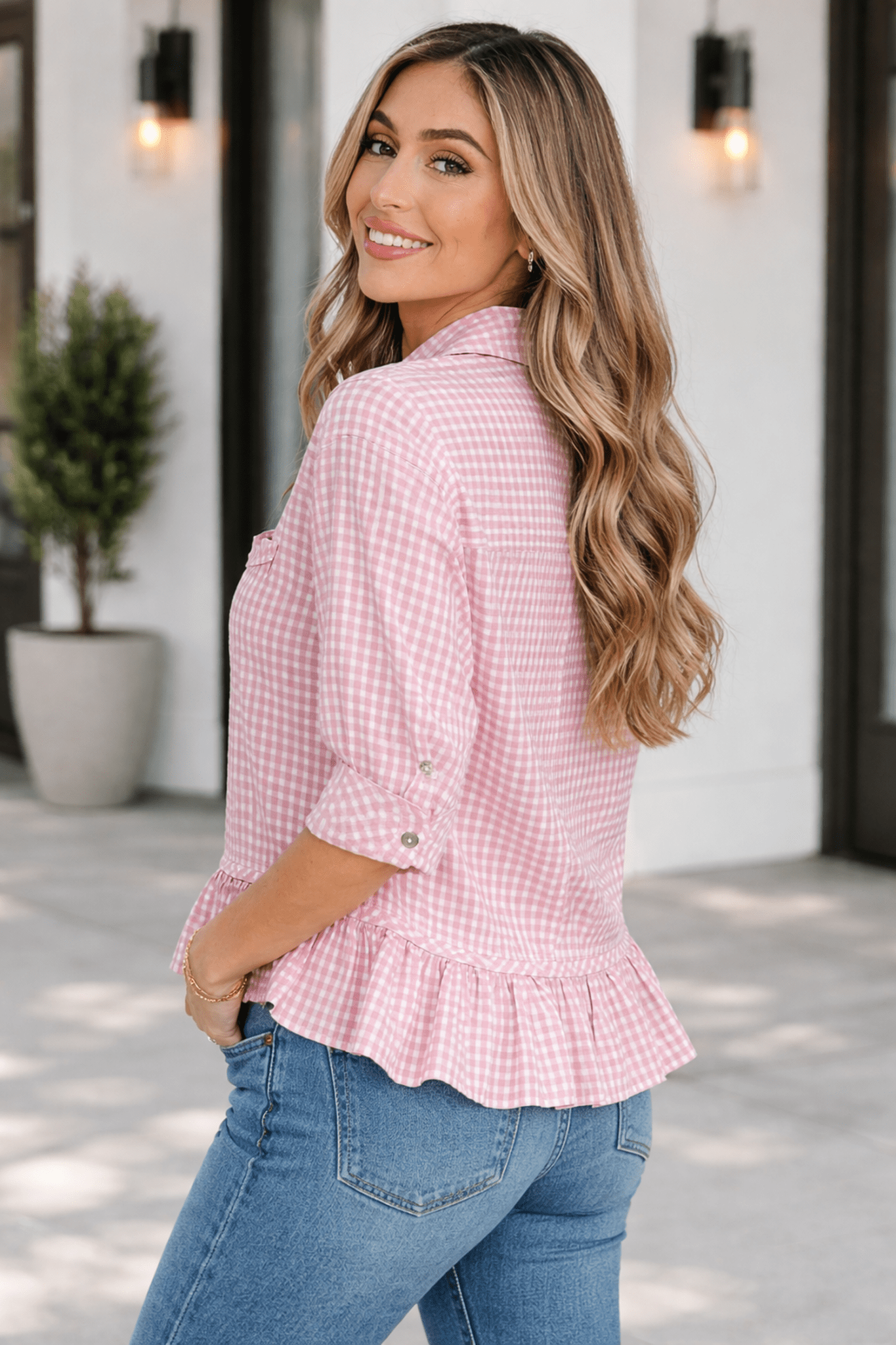 Lylah Ruffle Hem Down Shirt - Hello Beautiful BoutiqueBlouses & ShirtsThreaded Pear