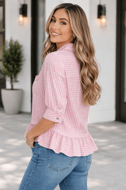 Lylah Ruffle Hem Down Shirt - Hello Beautiful BoutiqueBlouses & ShirtsThreaded Pear