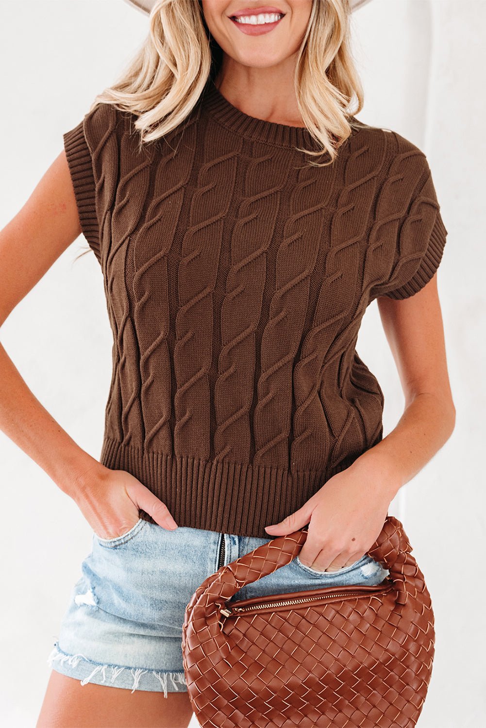 Lyrajira Texture Short Sleeve Sweater - Hello Beautiful BoutiqueShort Sleeve SweatersThreaded Pear