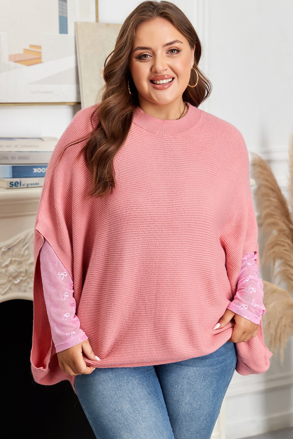 Maci Sleeve Poncho Style PLUS Sweater - Hello Beautiful BoutiquePlus Size Sweaters & CardigansThreaded Pear