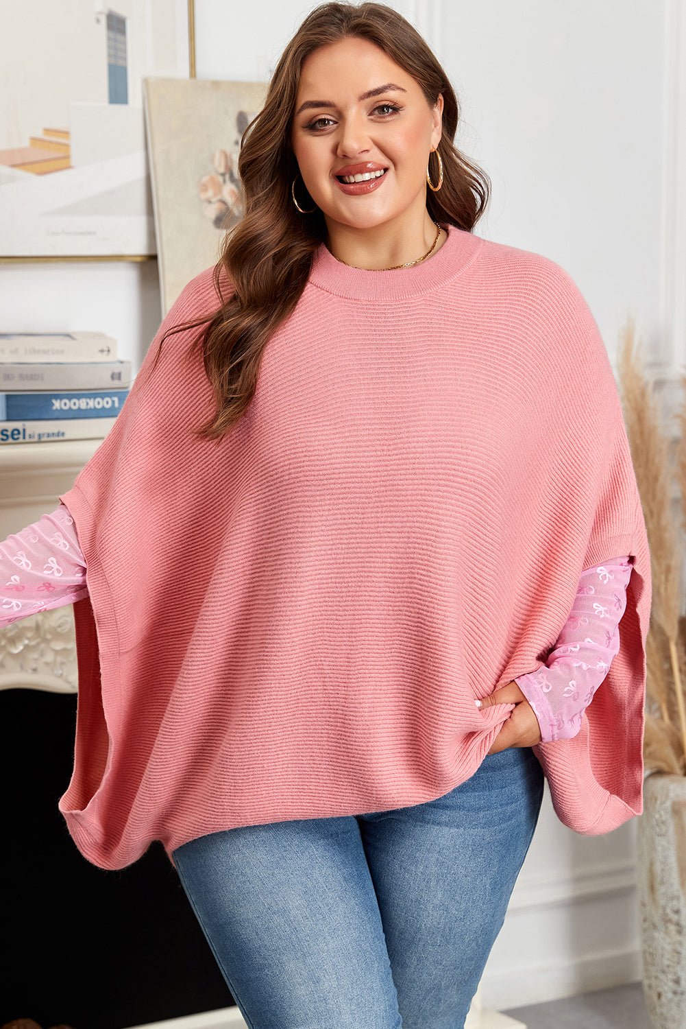 Maci Sleeve Poncho Style PLUS Sweater - Hello Beautiful BoutiquePlus Size Sweaters & CardigansThreaded Pear