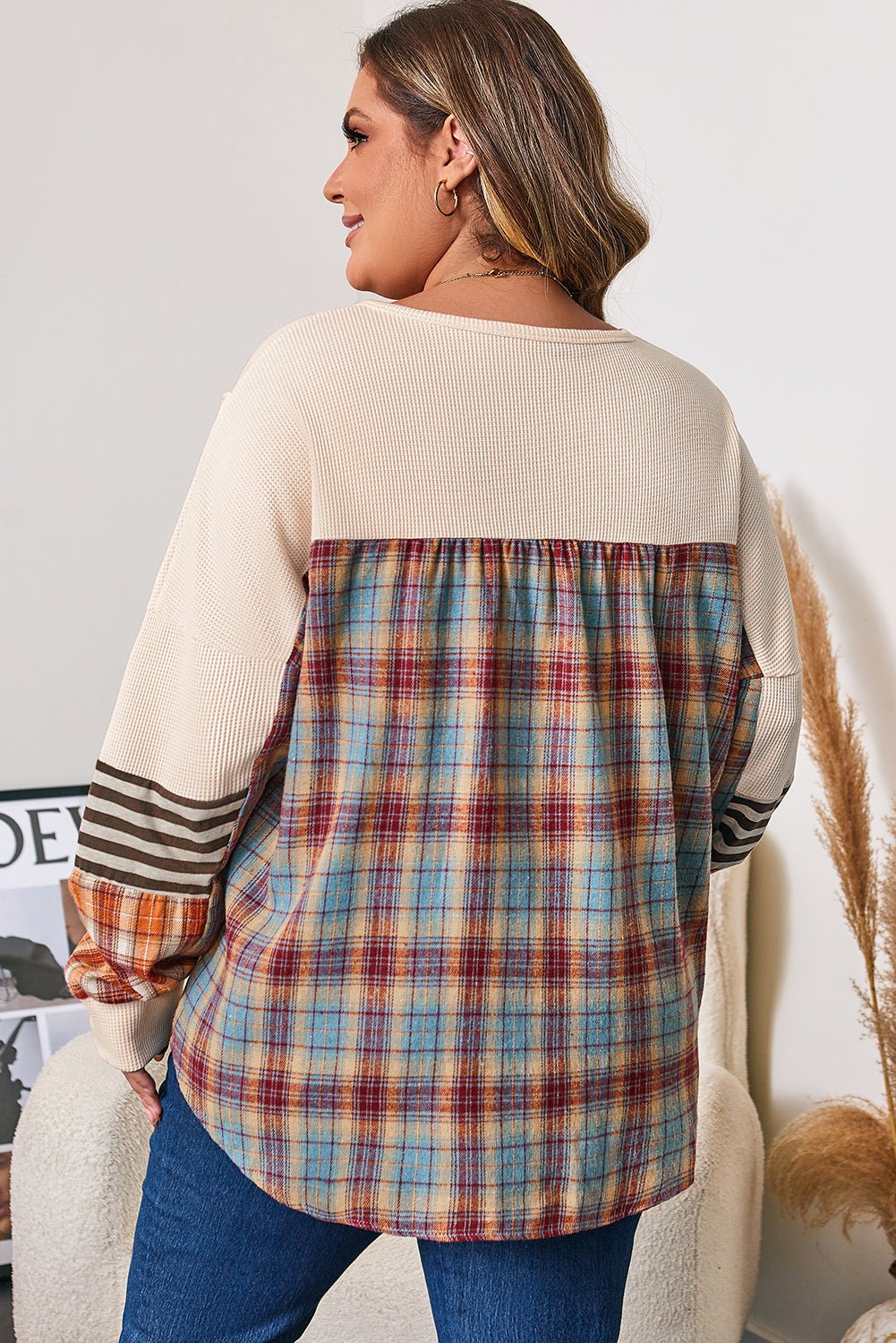 Mackenzie Plaid Patchwork Half PLUS Pullover - Hello Beautiful Boutique15% OFFThreaded Pear